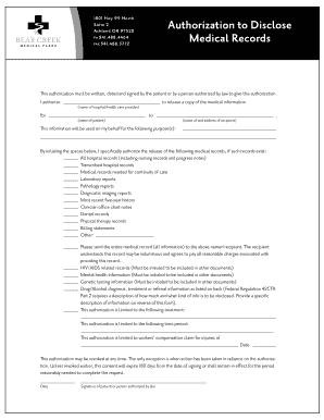 Authorization to Disclose Medical Records