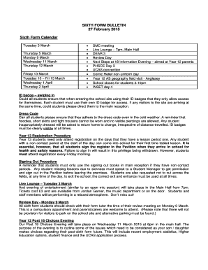 SIXTH FORM BULLETIN 27 February 2015 Sixth Form Calendar