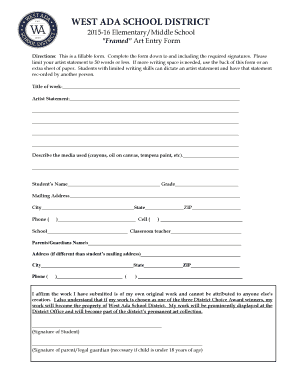 West Ada School District Art Entry Form