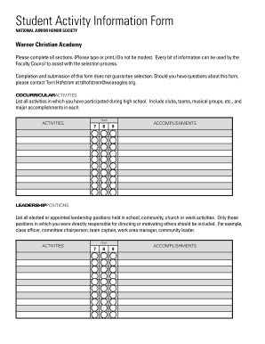 National Junior Honor Society Application Form