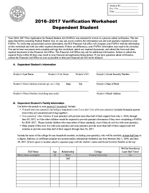 2016–2017 Verification Worksheet