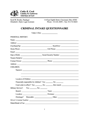 Criminal Intake Questionnaire