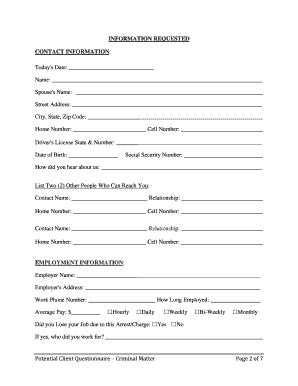 Criminal Matter Potential Client Questionnaire