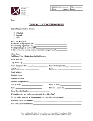 Criminal Law Questionnaire