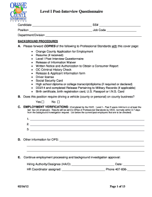 Orange County Level I Post-Interview Questionnaire