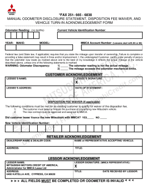 Odometer Disclosure Statement and Vehicle Turn-In Acknowledgement Form