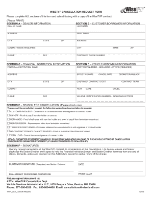 WiseTVP Cancellation Request Form