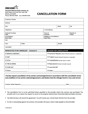Interstate National Dealer Services Cancellation Form