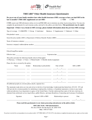 TRICARE Other Health Insurance Questionnaire