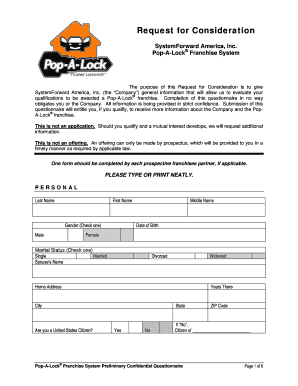 Pop-A-Lock Franchise Request for Consideration