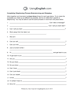 Fillable Online Telephone Phrases- Brainstorming and Roleplays ...