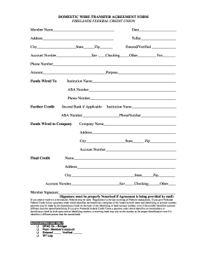 Firelands Federal Credit Union Domestic Wire Transfer Agreement