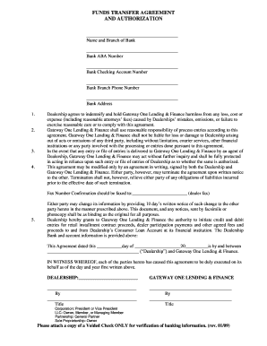 Funds Transfer Agreement and Authorization