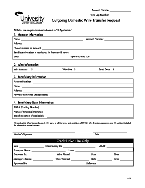 Outgoing Domestic Wire Transfer Request