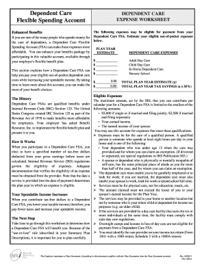 Dependent Care FSA Expense Worksheet