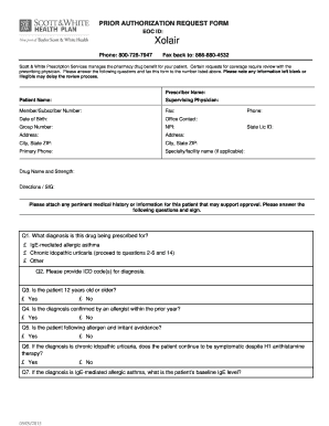 Prior Authorization Request Form for Xolair