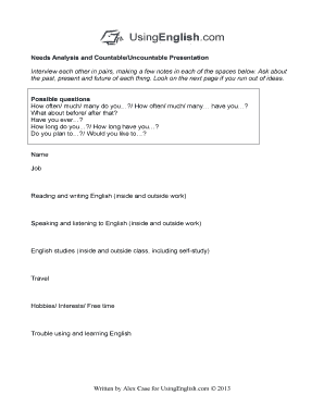 English Language Needs Analysis Form