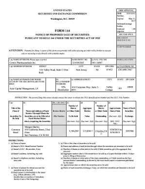 Form 144 Notice of Proposed Sale of Securities