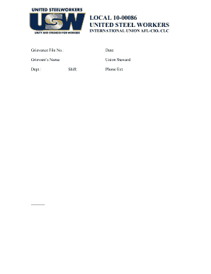 Grievance Form for United Steel Workers