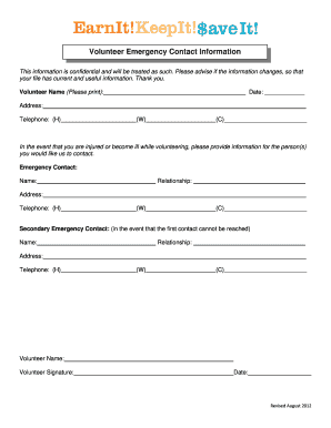 Volunteer Emergency Contact Information Form