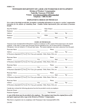 Tennessee Employee's Choice of Physician Form
