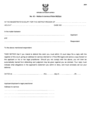 Notice in Terms of Rule 58(2)(a)