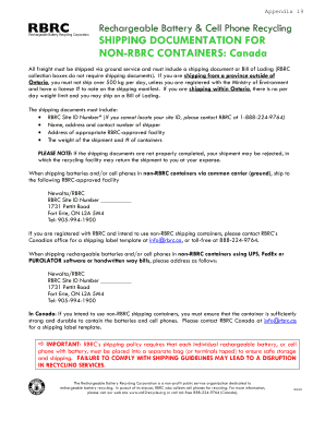 Canada Rechargeable Battery Recycling Shipping Document