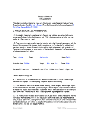 Pet Agreement Addendum