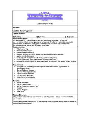 Dental Hygienist Job Description Form