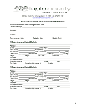 Guarantor Application for Residential Lease