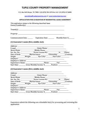 Guarantor Application for Residential Lease Agreement