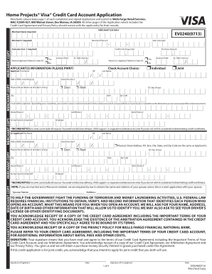 Visa Credit Card Account Application