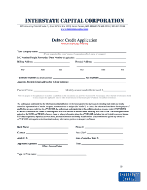 Debtor Credit Application