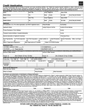 Wells Fargo Credit Application Form