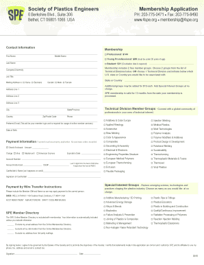 Society of Plastics Engineers Membership Application