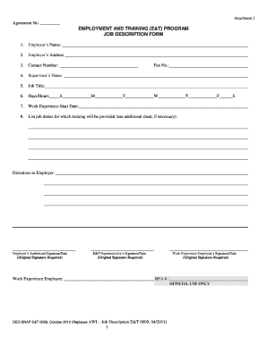 Florida Work Experience Training Job Description Form