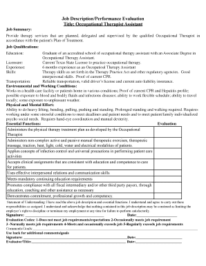 Occupational Therapist Assistant Job Description and Performance Evaluation