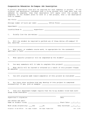 Cooperative Education On-Campus Job Description Form