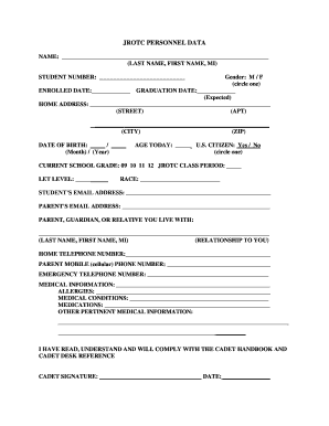JROTC Personnel Data Form