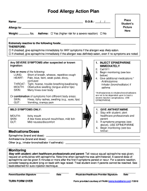 Food Allergy Action Plan