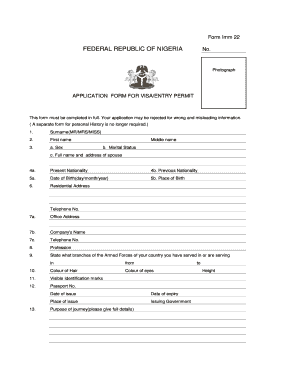 Formulaire de demande de visa du Nigéria