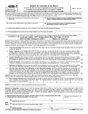 IRS Form 4506-T Request for Transcript of Tax Return