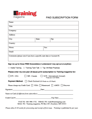 Training Magazine Paid Subscription Form