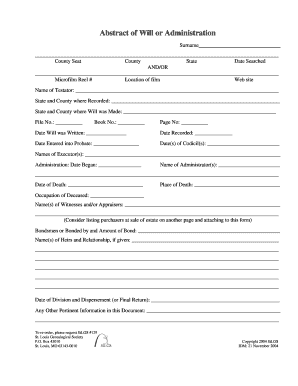Abstract of Will or Administration Form