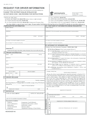 Pennsylvania Driver Information Request Form