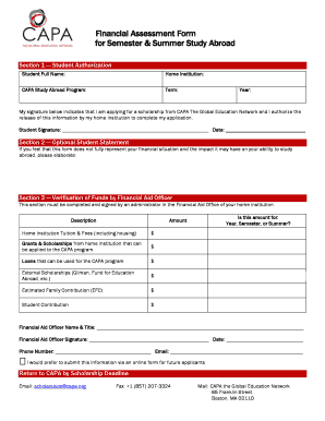 CAPA Study Abroad Financial Assessment Form