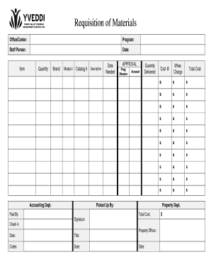 Requisition of Materials Form