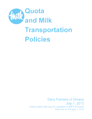 12 month cash flow projection - Quota and Milk Transportation Policies - milk