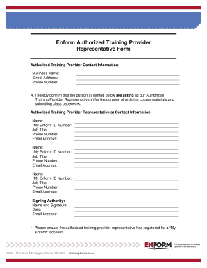 Enform Authorized Training Provider Representative Form
