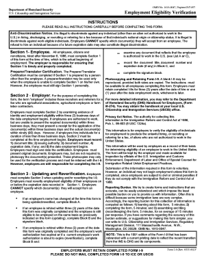 US Form I-9 Employment Eligibility Verification